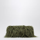 607 DRIES VAN NOTEN  CRISP OLIVE GREEN FURRY CLUTCH BAG