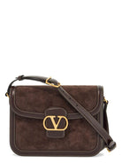 RE6 VALENTINO GARAVANI SHOULDER BAG IN DARK BROWN SUEDE WITH GOLDEN BUCKLE