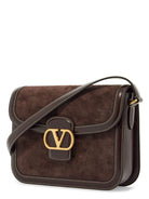 RE6 VALENTINO GARAVANI SHOULDER BAG IN DARK BROWN SUEDE WITH GOLDEN BUCKLE