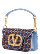 R7C VALENTINO GARAVANI SMALL FLORAL BLUE CLOUD AND AMETHYST SHOULDER BAG WITH CRYSTALS