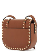 HG5S VALENTINO GARAVANI SMALL MESSENGER CROSSBODY BAG IN BROWN HAMMERED LEATHER WITH STUDS