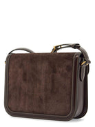 RE6 VALENTINO GARAVANI SHOULDER BAG IN DARK BROWN SUEDE WITH GOLDEN BUCKLE