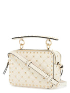 I16 VALENTINO GARAVANI IVORY QUILTED LEATHER CROSSBODY BAG WITH STUDS