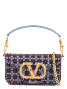 R7C VALENTINO GARAVANI SMALL FLORAL BLUE CLOUD AND AMETHYST SHOULDER BAG WITH CRYSTALS