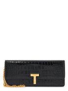 1N001 TOM FORD SHINY BLACK CROCODILE EFFECT CALFSKIN CLUTCH