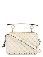 I16 VALENTINO GARAVANI IVORY QUILTED LEATHER CROSSBODY BAG WITH STUDS