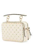 I16 VALENTINO GARAVANI IVORY QUILTED LEATHER CROSSBODY BAG WITH STUDS