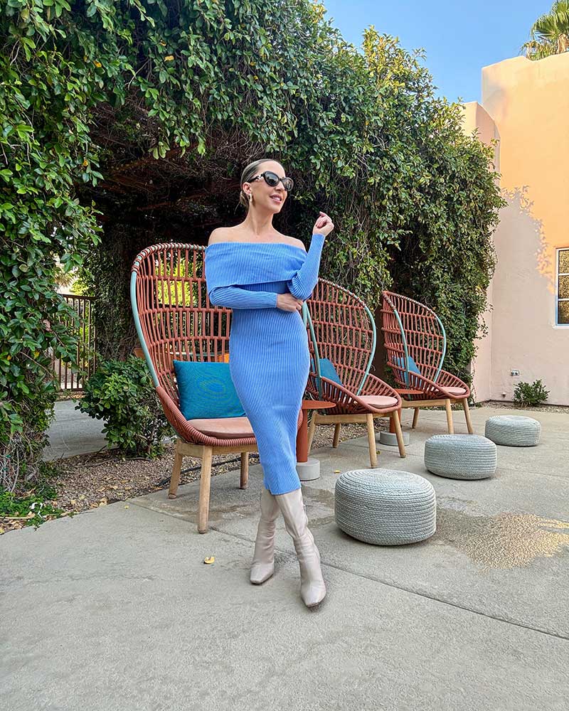 easter fashion blue sweater dress midi long sleeve