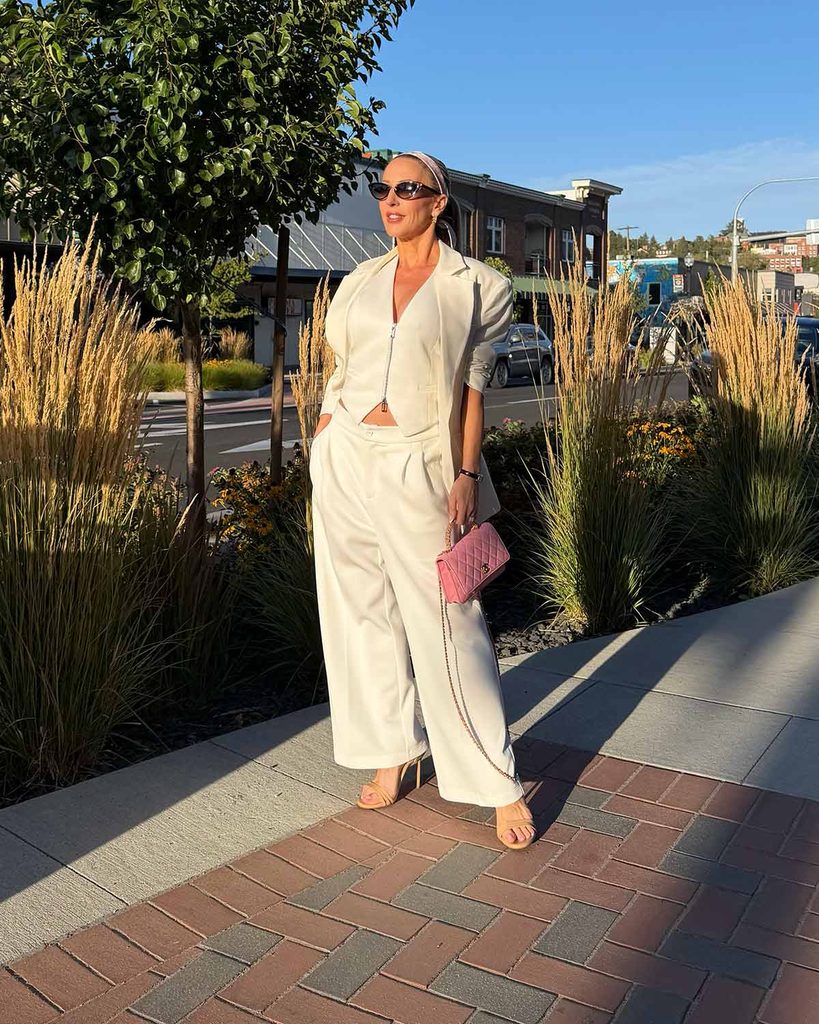 wiskii matching pants, vest and blazer set in white worn by Eve Dawes