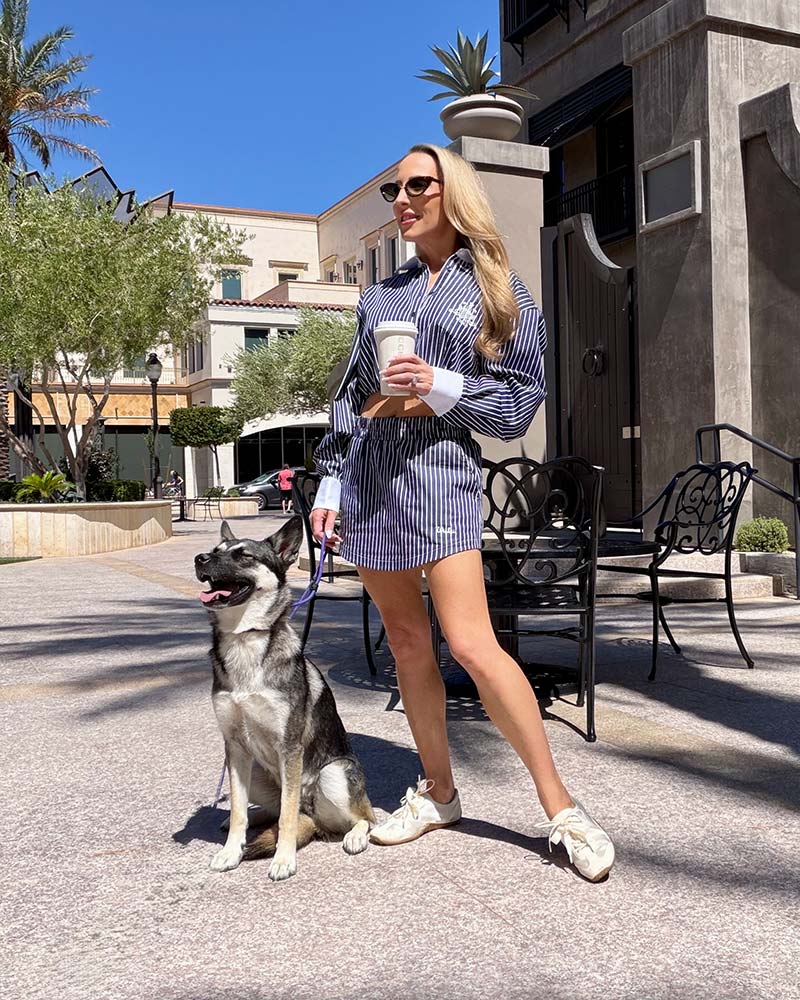 wiskii active navy white stripe skirt and shirt eve dawes dog