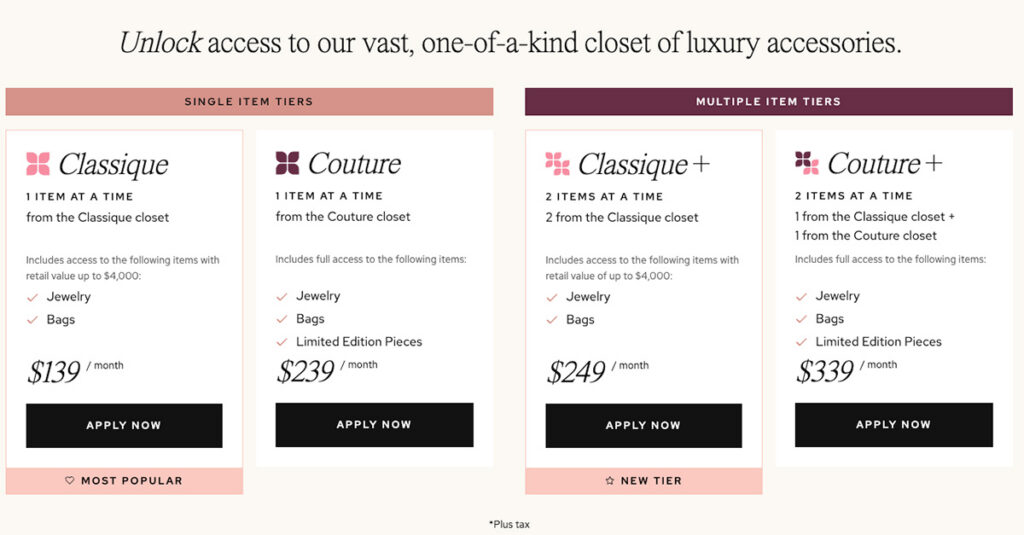 Vivrelle cost membership tiers 