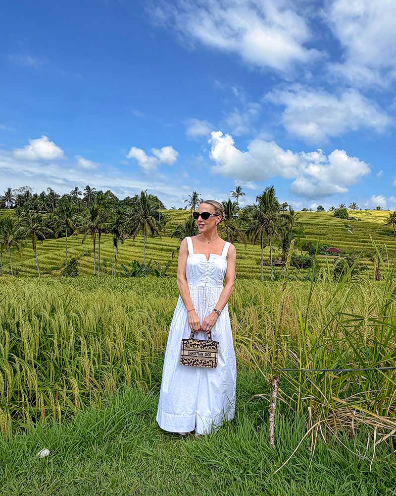 bali outfit ideas white dress rice terraces