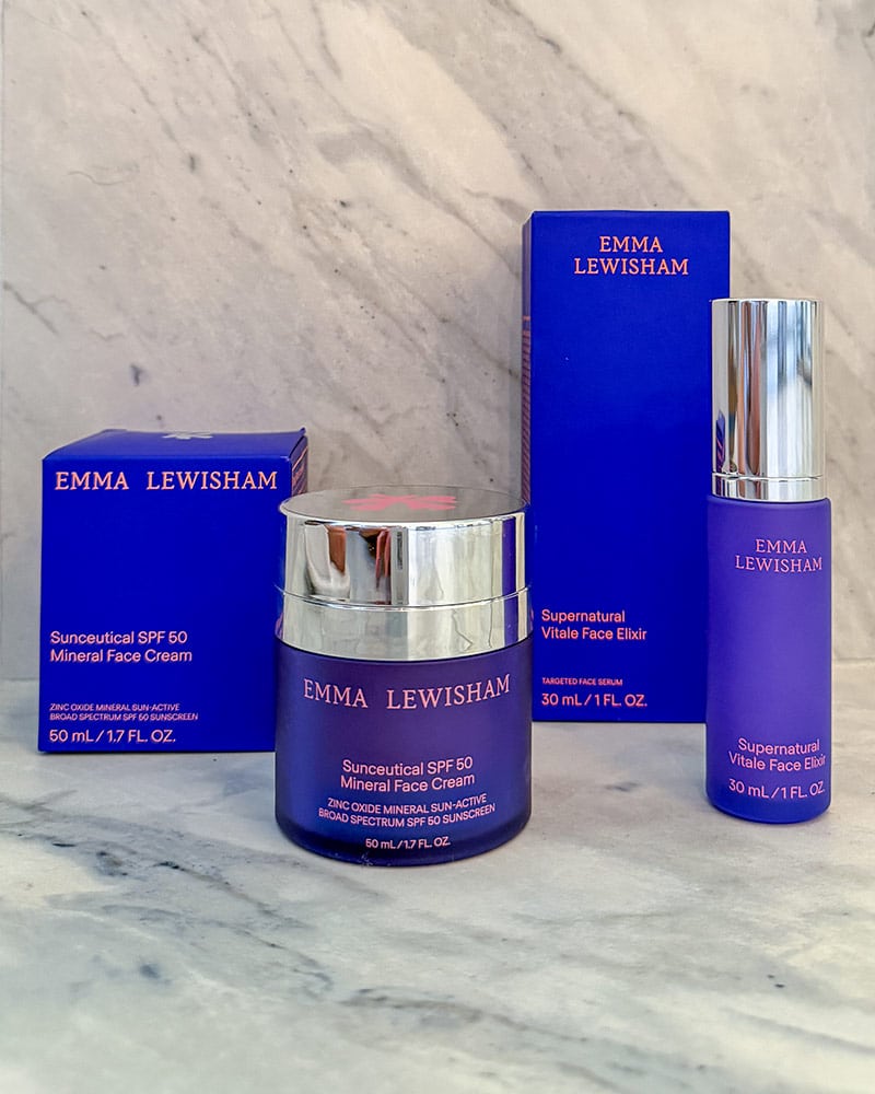 emma lewisham skincare collection vitale face elixir and sunceutical spf 50 mineral face cream
