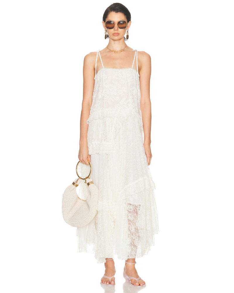 jelly shoes outfit Chloe white dress styled with white jelly sandals and white bag