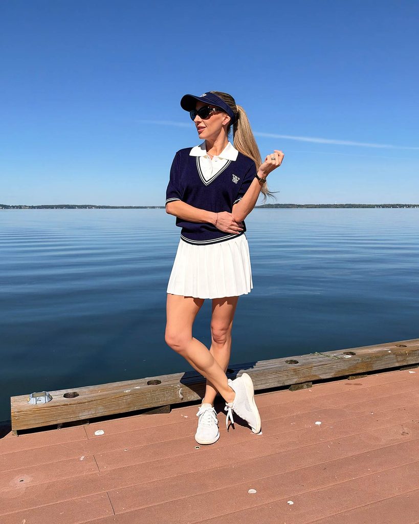 wiskii matching set navy and white top and tennis skirt on sale
